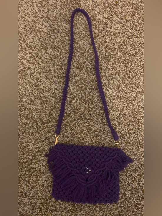 Handbags - Handcrafted Purple Crochet Fringe Crossbody Bag